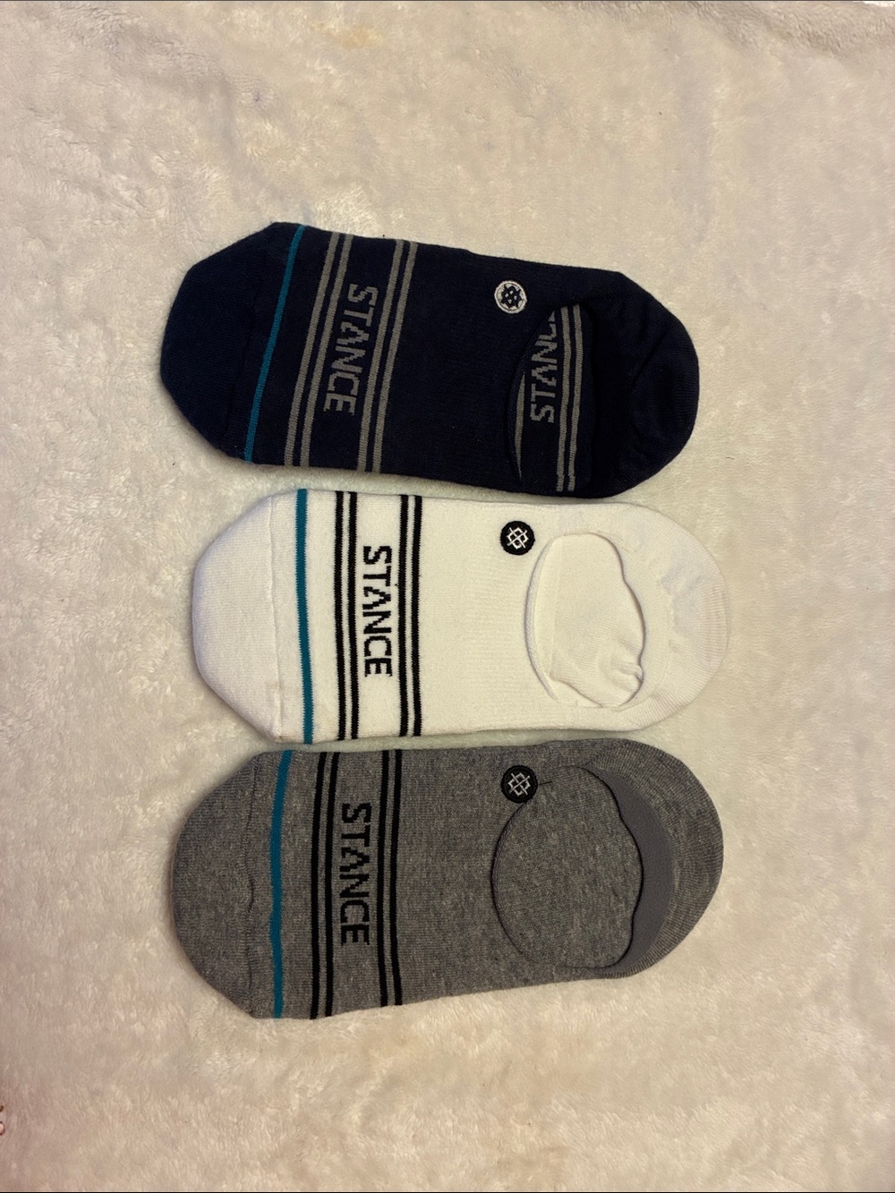 Stance Unisex No-Show Socks — Navy, White & Gray with Teal Accent